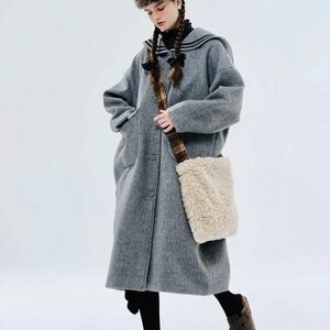 Item Name:IMAKOKONI original Navy Collar Single Breasted Coat womens Size S